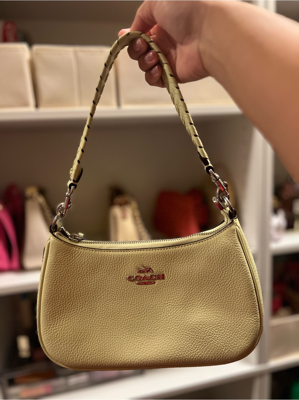 Coach Pebbled Leather Shoulder Bag In Lime Green